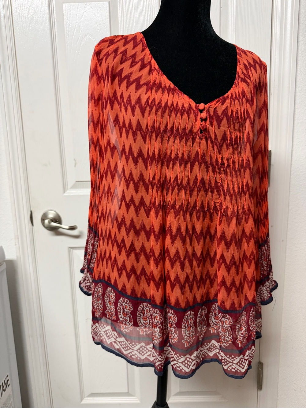 Boho Sheer Flowy Top – Orange Print – Size M/L